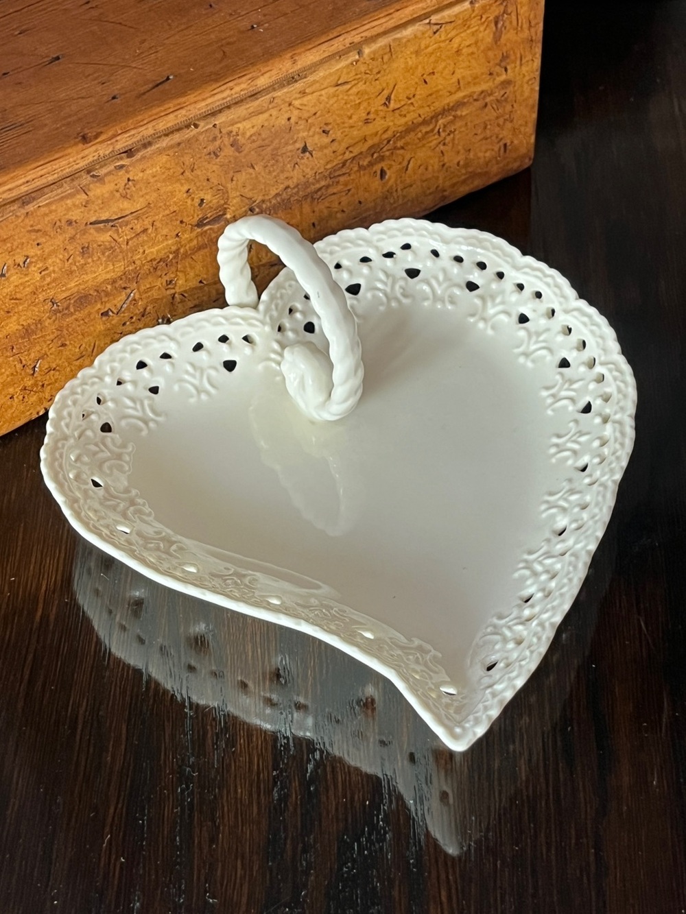 Vintage Skye McGhie "Cream Lace" Fine Porcelain Heart-Shaped Dish